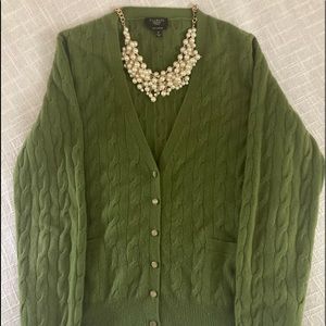 Green Cashmere Talbots Petite Cardigan